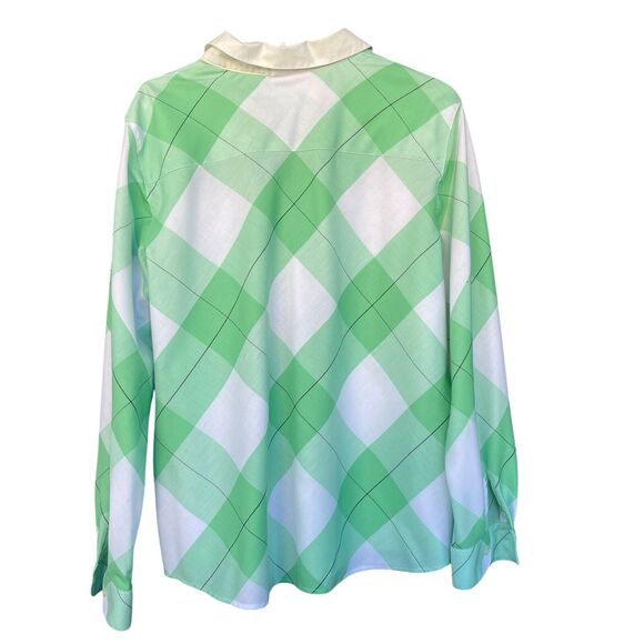 Foxcroft Womens Button Up Shirt Large Diamond Print St Pattys Collared Office - Picture 2 of 9